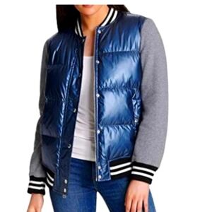 Levi’s Women’s Mixed Media Quilted Varsity Bomber Jacket – Nav /Light Grey- Sz L